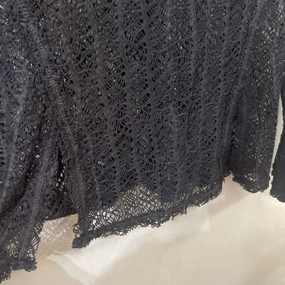 Free People On The Road Twisted Tee Sheer Knit Lace Mesh Slit Top Medium - Picture 5 of 7